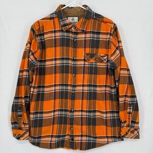 Legendary Whitetails Mens Plaid Flannel Shirt Large Orange Blue Red Button Front